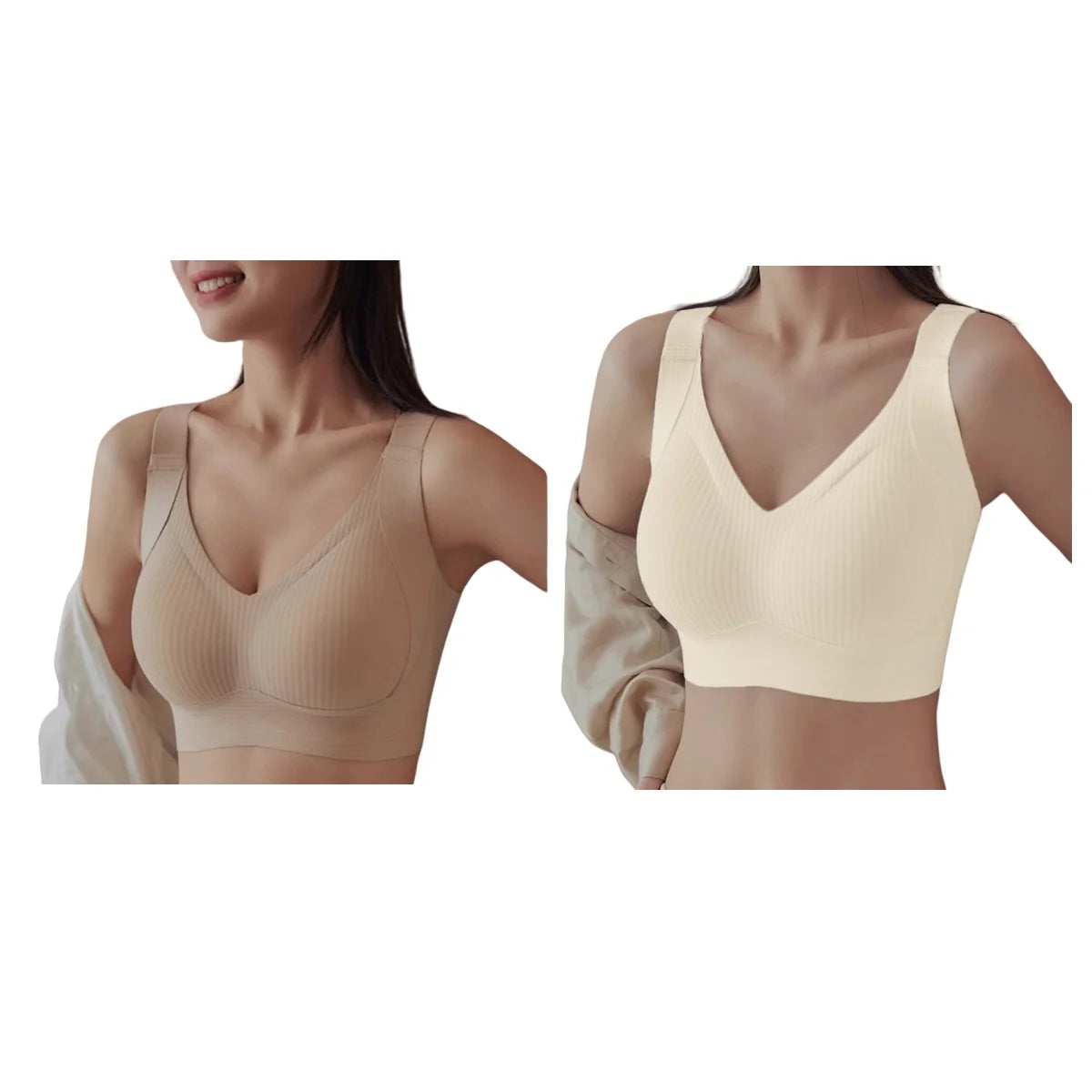 2Pcs/Set Seamless Bras For Women V-neck Non-wire Push Up Bra Comfort Shoulder Straps Padded Underwear M-4XL Intimates