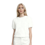 Women Spring Summer Soft Furry Sweater Solid Color Short Sleeve Round Neck Slim Fit Crop Tops