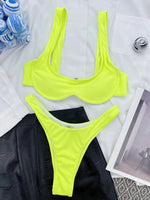DEKA Brazilian Underwire Bikini Set Women Solid Triangle Neon Pink Swimwear Bandage Backless Swimsuit Beachwear Biquini