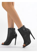 Big Size 42 Sexy Black Hollow Out Summer Boots Women Chic Peep Toe Thin High Heels Zip-up Ankle Boots Party Shoes