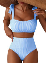 Striped Bikini Women Sexy High Waist Split Swimsuit Lace Up Bikini Set Summer Two-piece Beachwear Bathing Suit Thong Biquinis