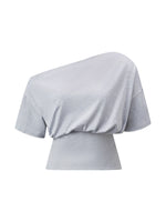 Women's Cinched Waist Blouse Tops Fashion Stylish Off Shoulder Short Sleeve Solid Color Shirts Summer Elegant Shirts Streetwear