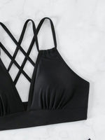 Sexy Solid Black Two Piece Swimsuit for Women Summer New High Waist Bikini Set Beach Vacation V-neck Backless Swimwear 2026