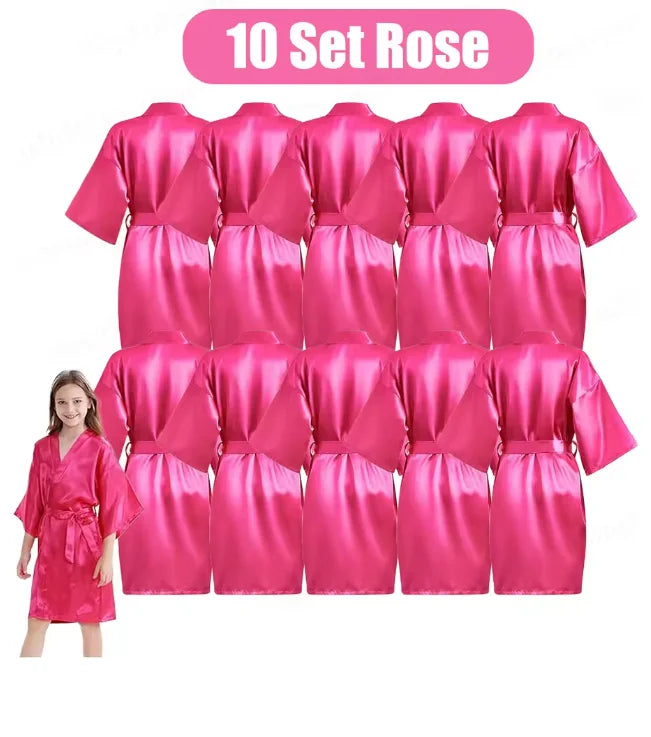 6-15Pcs Multicolors Spa Robes for Girls Spa Birthday Kimono for Girls Soft Silk Satin Slumber Sleepover Pyjama Party Supplies