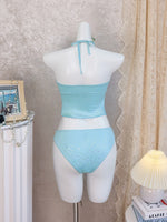 DEKA Women Blue Ruffled Tankini 2-Piece Swimsuit with Starfish Metal Halter Neck Top & High Waist Bottom Children Bathing Suits