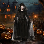 Halloween Ghost Cosplay Costume Cloak Adult Hooded Lace-up Full-Length Sheer Cape with Oversized Hood