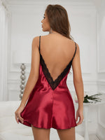 Solid Color Lace Embellished Women's Pajamas Elegant and breathable V-Neck Backless Women's Nightdress