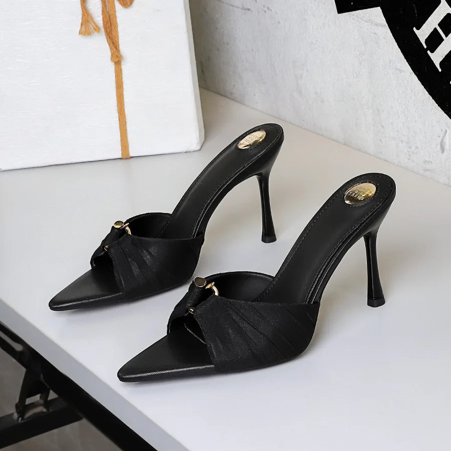 BIGTREE Summer Woman Slippers Fashion Open Toe Thin High Heels Shoes Street Style Stripper Party Slides Zapatos De Mujer