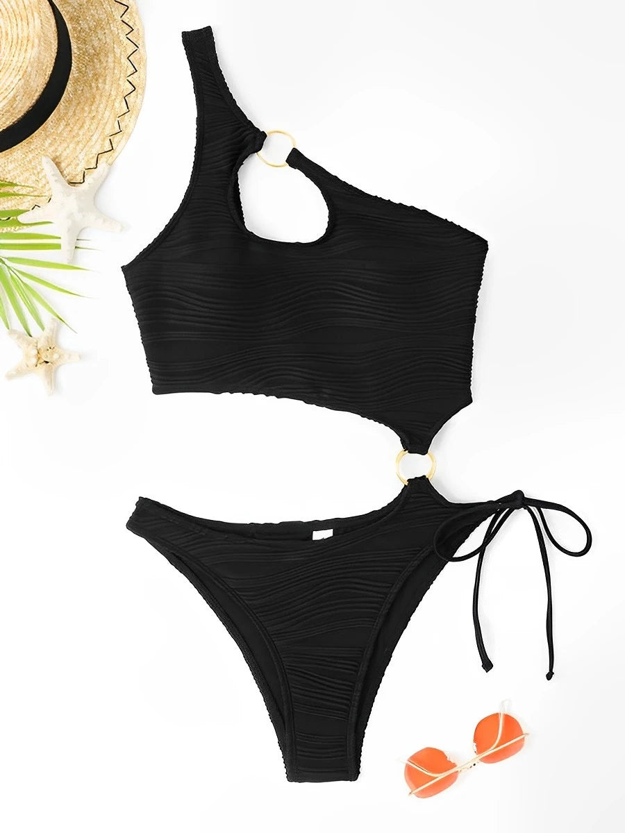2026 One Shoulder Hollow Bodysuit One Piece Swimsuit Sexy Swimwear Women Bathing Suit Female Swimming Summer Beachwear Bodysuit