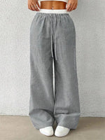 Women's Casual Striped Woven Wide Leg Pants Fall Winter 2024 Casual Stylish Full Length Trousers Y2K Clothes Streetwear