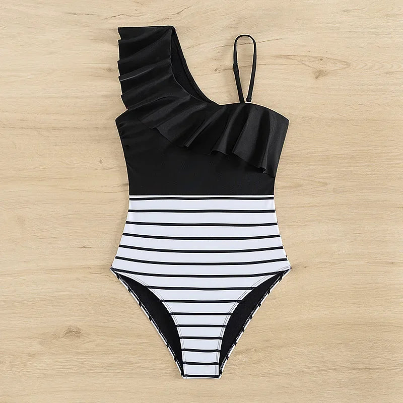 Polka Dot One Piece Swimsuit Ruffle One Shoulder Swimwear Women Swimsuit Bathing Suit Beachwear Monokini Female Swimming Suits
