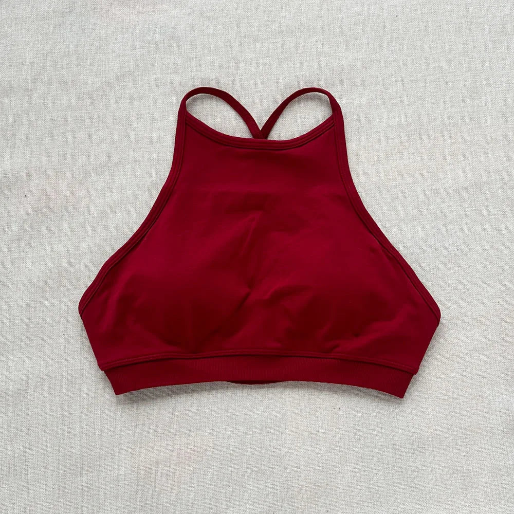 Drdfnamic High Neck Backless Sports Bra Support Back Cross Fitness Underwear Push-up Gym Clothes Workout Sports Tank Top XP400