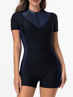 2026 Zipper Short Sleeve Slim Swimsuit Women One Piece Padded Swimwear Female Bather Bathing Swimming Swim Surf Suit Beachwear