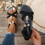 Pearl Flower Decor Bohemian Sandals Women Lightweight Flat Heels Casual Sandals Woman 2026 Summer Comfort Non Slip Beach Shoes