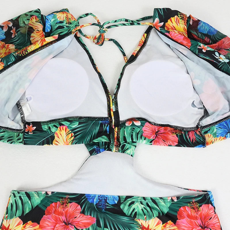TW Sexy High Waist One Piece Swimsuit Women V Neck 2024 Long Sleeve Bathing Suit Brazilian Swimwear Monokini Summer Beachwear