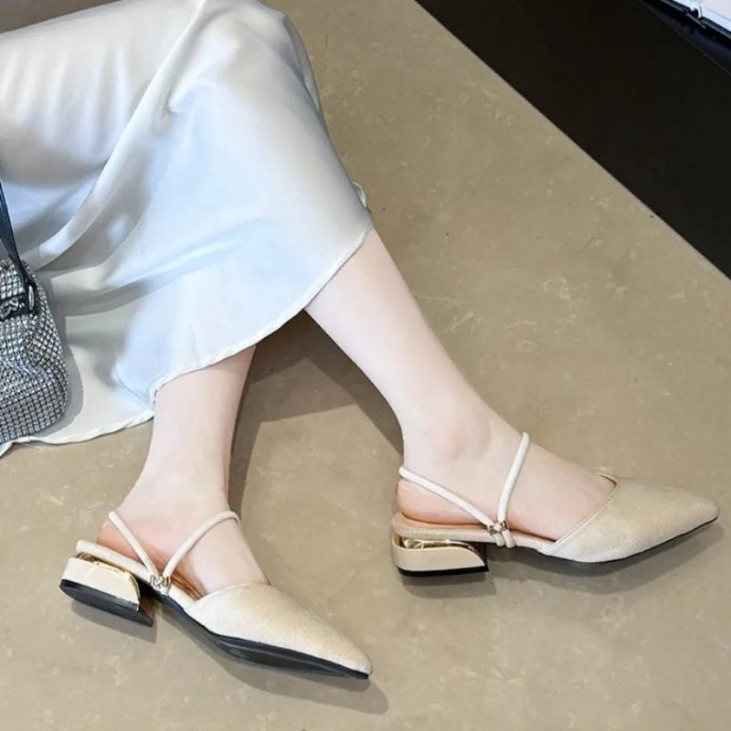 Sandals for Woman Chunky Pointed Toe Footwear Summer 2026 Thick Heel Block HighPumps Women's Shoes Slippers