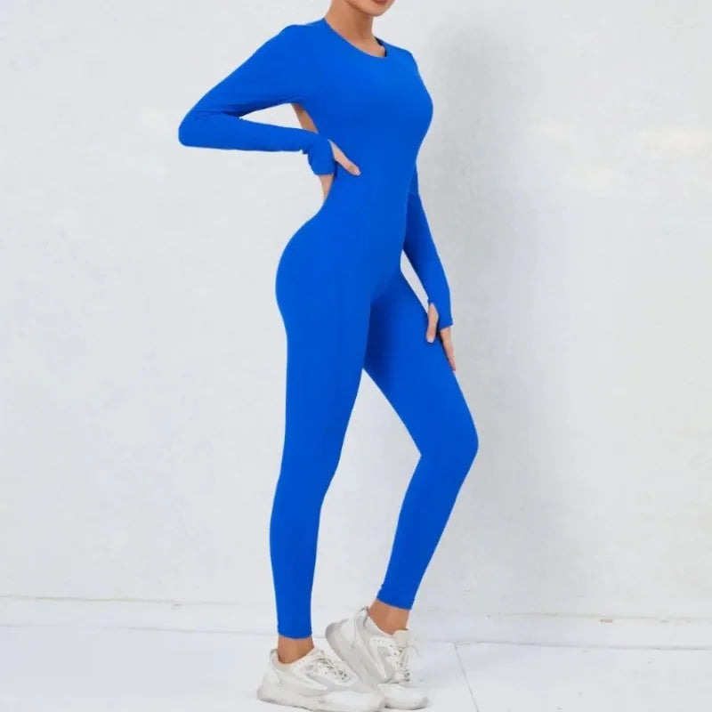 Women's Seamless Yoga Jumpsuits Backless Sexy Long-Sleeved One-Piece Butt-Lifting Gym Nude Feel Workout Gym Training Bodysuits