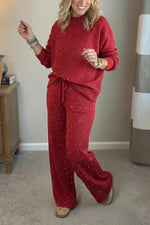 Autumn Winter Women Two Piece Set O Neck Long Sleeve Sweatshirt Drawstring Pants Suit Female Printed Christmas Outfits