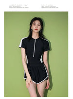 New Women's Swimsuit, One-piece Coverage Slimming EffectConservative Sports Style Hot Spring Flat Leg Pants Swimsuit Plus Size