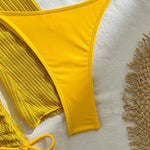 Women micro mini halter bikinis sets 3pcs with knitted long sleeve hollow out mini dress swimsuit bathing suit beach outfits