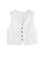 Foridol White Cotton Linen Long Pants Set Sleeveless Vest Pants Suit Office Lay Autumn Summer Wide Leg Casual Fashion Set Outfit