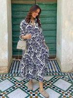 Foridol Blue Flower Print Vintage Casual Shirt Dress Women 2025 Single Breasted Loose Boho Maxi Long Vestidos Dresses Fashion