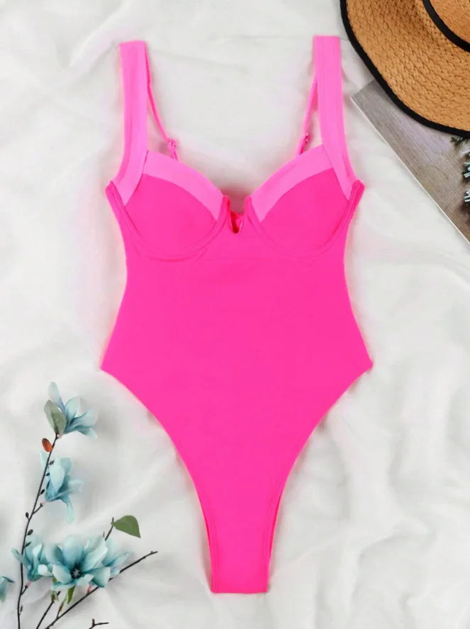 Push Up One Piece Swimsuit Women Backless Bodysuit Black White Swimwear Thong Beach Wear 2025 Contrast Color Bathing Suits Pool