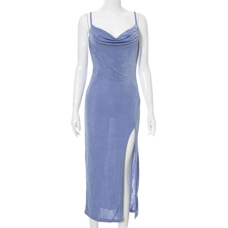 Elegant Sexy Evening Party Dress for Women 2022 New Midi Long Bodycon Slip Dresses Summer Thigh Split Vestidos De Fiesta