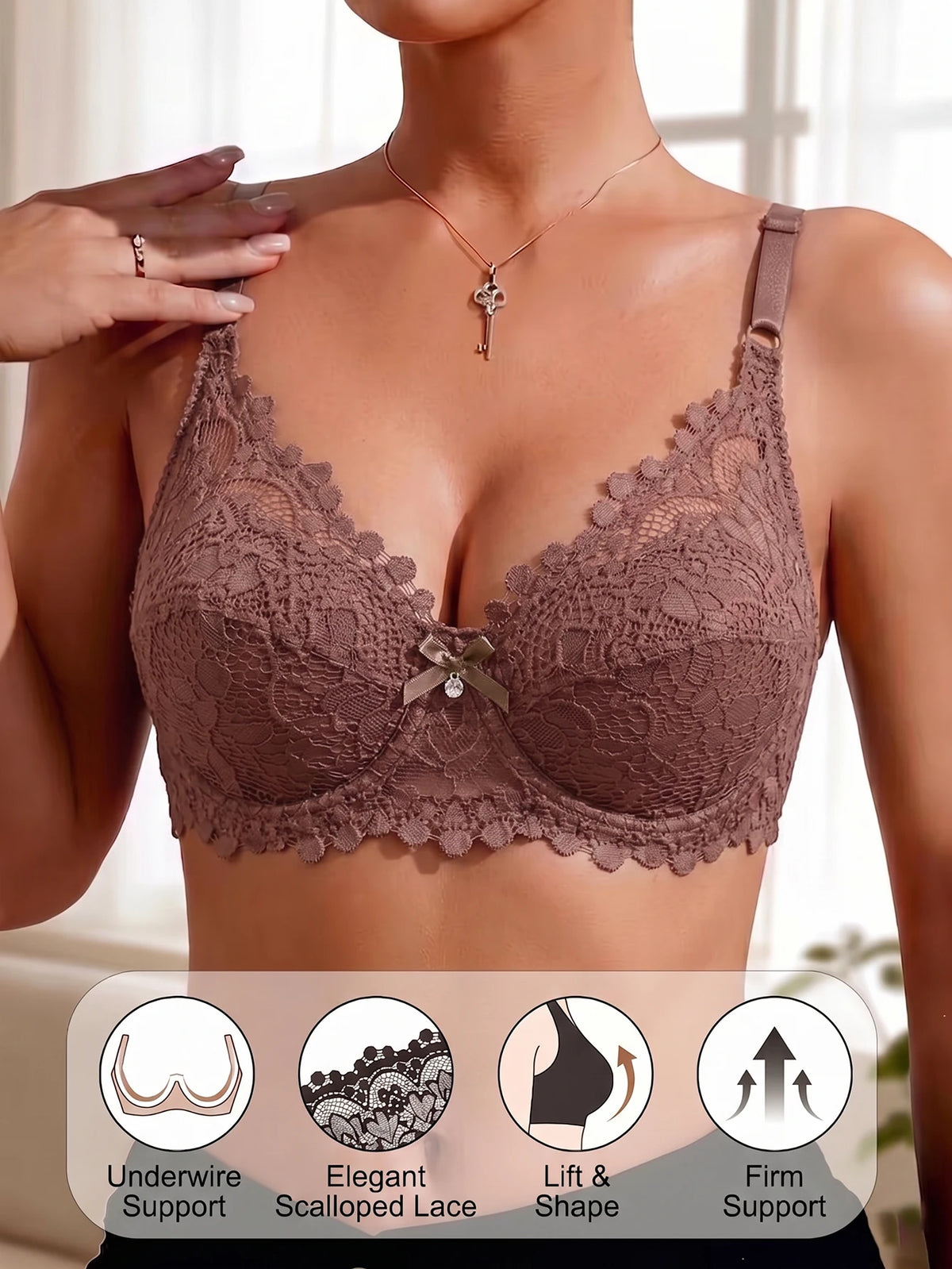 Floral Lace Women Bra Solid Thin Underwire Push Up Brassiere Adjustable Strap Breathable Back Wing Lingerie