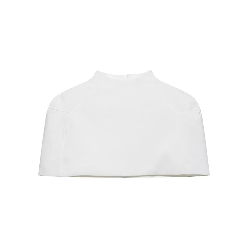 Women's Fashion Solid Color Black And White Stand Collar Top Elegant Slim Fit Short Sleeve Blouse For Women Casual Wear C57H