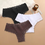 3Pcs Women Cotton Brazilian Pants Sexy Lace Brazilian Briefs Low Waist Floral Solid Color G-string Breathable Soft Lingerie