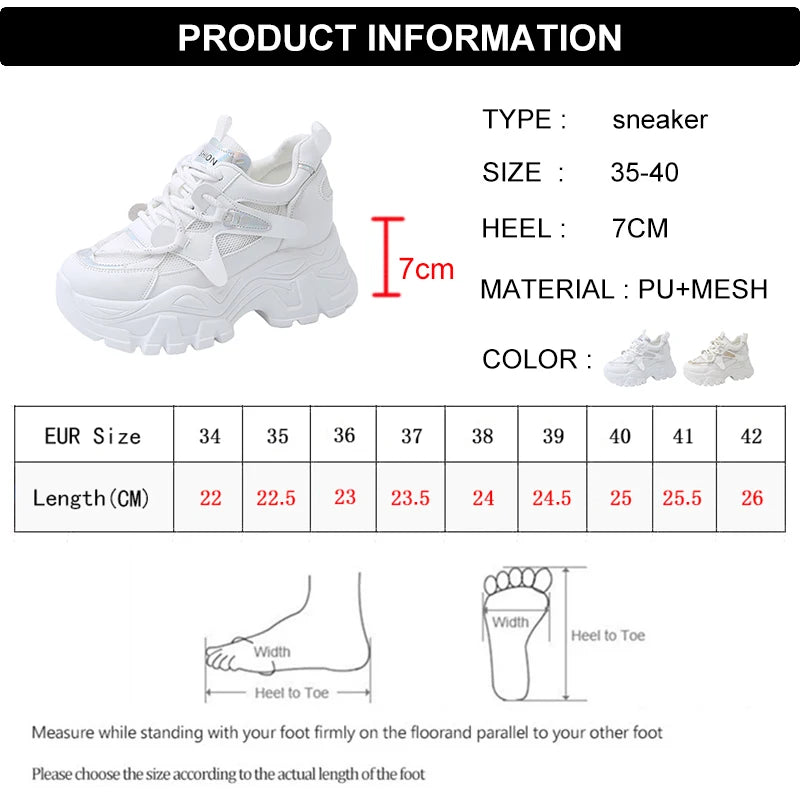 Breathable Chunky White Sneakers for Women Fashion Laser Thick Bottom Vulcanize Shoes Woman 2025 Lace Up Platform Running Shoes