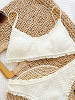 Frilled Ruffled Wrinkled Pleated Bikini Women Swimwear Female Swimsuit Two-pieces Bikini Set White Bather Bathing Suit Swim Lady