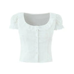 Sweet Lace Doll Collar Puff Sleeve Women's Shirt With Single Breasted Buttons Hollow Jacquard Slim-fit Pure Desire Elegant 6VN3