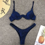 Glitter Sparkling Underwired V-Bar Bikini Women Swimsuit Female Swimwear Two-pieces Bikini Set Micro Thong Bathing Suit Swim