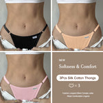 3PCS Women's Panties Cotton Thongs Adjustable Waist Sexy G-String Solid Color Seamless Intimate Female Underpants Lingerie S-XL