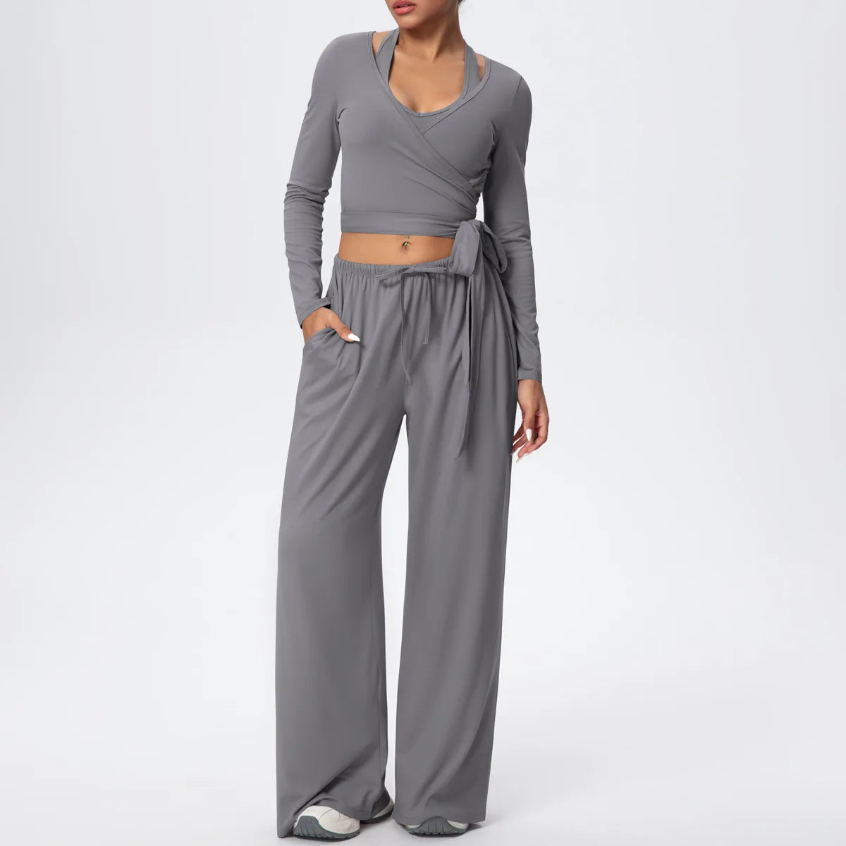 3 Pcs Women's Seamless Yoga Set Sports Fitness Gym Slim-Fit Long Sleeve & Tank Top Suits Workout Running Training Sets