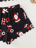 Christmas Santa Claus Element Print Pajama Set for Women's Sleepwear 2 Pieces Crop Tops and Shorts Homewear Loungewear
