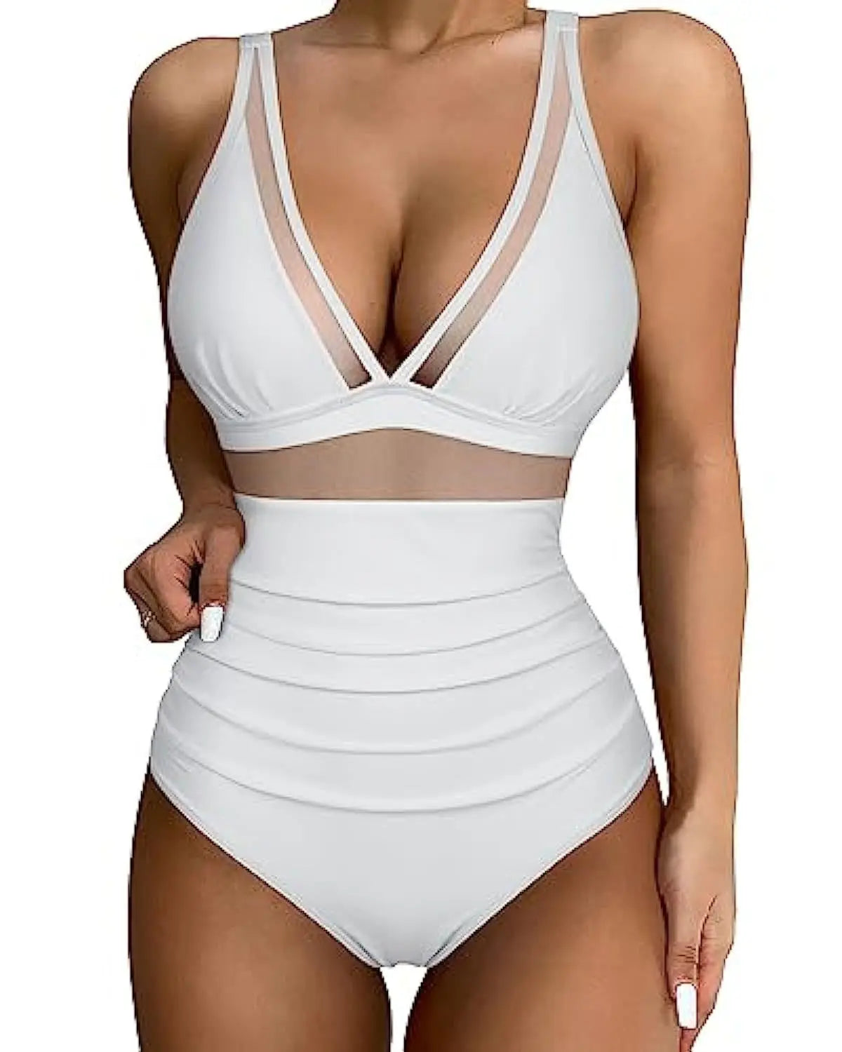 2024 Sexy One Piece Swimsuit Women Mesh Strappy Plunge Swimwear Tummy Control Bathing Suits Beach Wear Monokini Swimming Suit