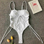 Sexy Lace Up Tummy Cut Out Monokini One Piece Swimsuit Women Swimwear Female Leopard Thong Bather Bathing Suit Swim Wear V1290