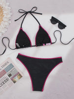 2026 New Sexy Low Bikini Set Swimwear Women Print Floral Brazilian Halter Backless Swimsuit Strappy Beachwear Dot Biquini Female