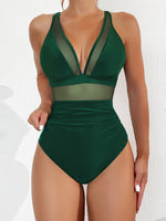 Sexy Black One Piece Swimsuit 2026 Women Mesh Patchwork Transparent Tummy Control Swimwear Bathing Suit See Through Monokini