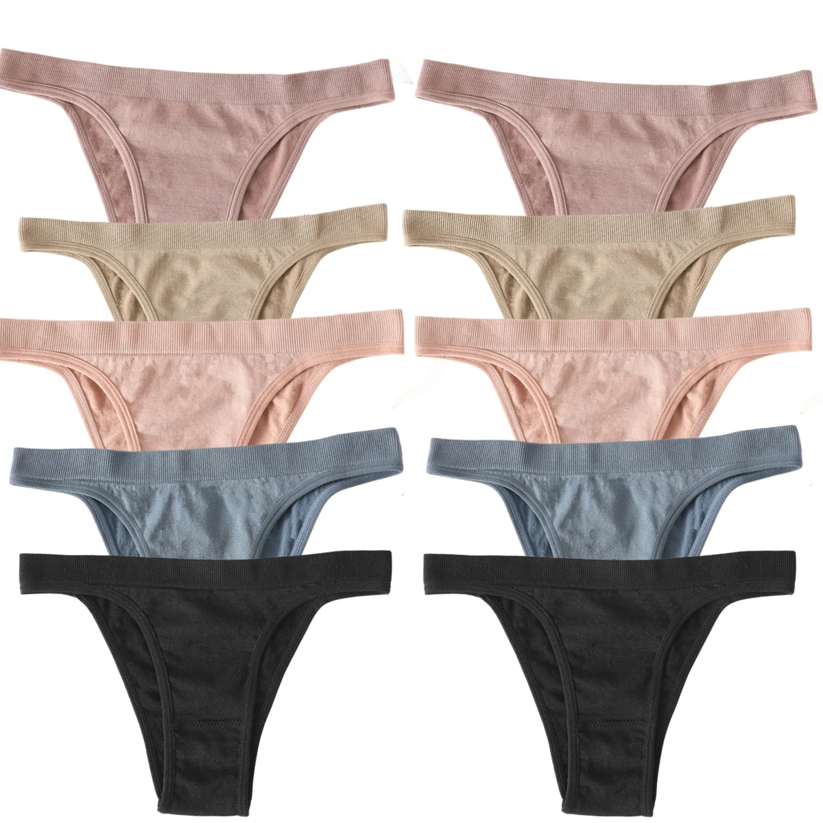 10Pcs/Set Women Seamless Panties Ribbed Underwear Sexy Lingerie High Leg Cut Female Sports Underpants Femme Thongs