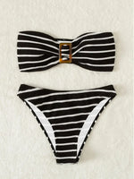Blue Striped Bikini 2025 Brazilian Biquini Bandeau Two Pieces Swimsuit Women Thong Bathing Suit Swimwear Female Summer Beachwear