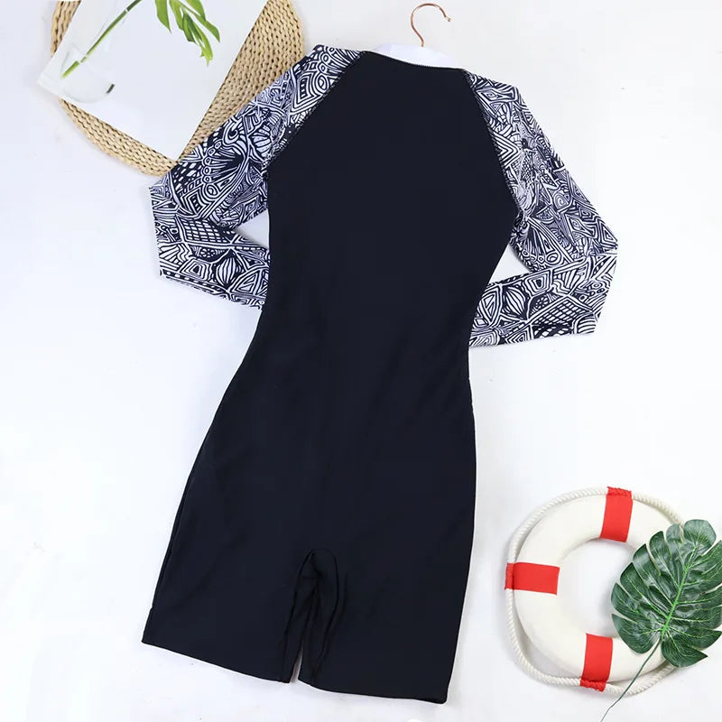 2024 One Piece Surfing Swimsuit Women Rash Guard Sexy Swimming Sport Print Sleeveless Swimwear Monokini Bathing Suit Femme
