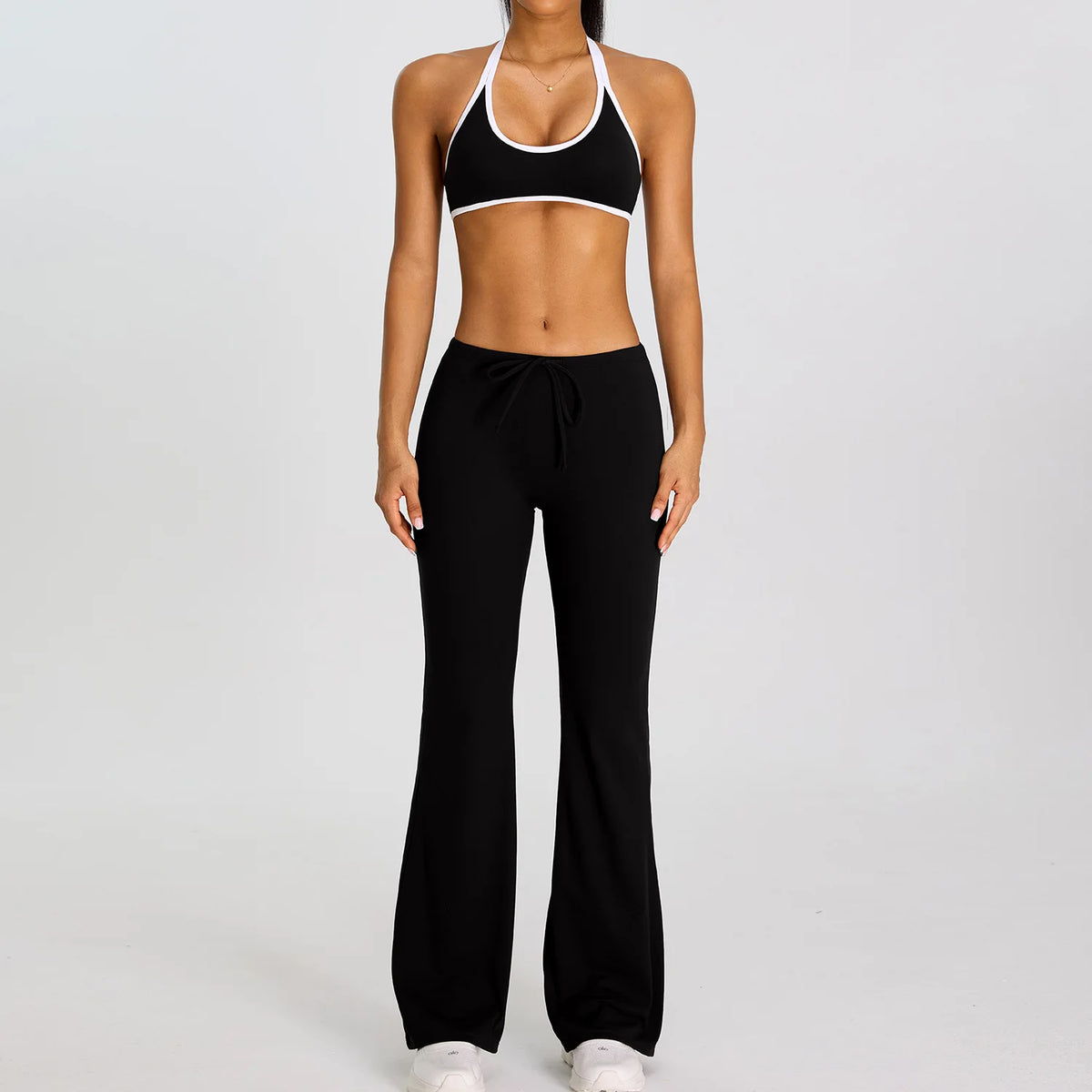 Breathable Yoga Suit for Women Color Contrast Shockproof Sports Bra Drawstring High Waist Pants Gym Running Fitness Suits