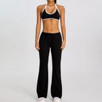 Breathable Yoga Suit for Women Color Contrast Shockproof Sports Bra Drawstring High Waist Pants Gym Running Fitness Suits