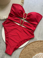 6 Colors Sexy Metal Rings Cut Out Women Swimwear One Piece Swimsuit Female Bandeau High Leg Cut Bather Bathing Suit Swim B027D