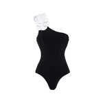 Vintage White Black Patchwork One Piece Swimsuit Long Skirt Set Women Sexy 3D Flower Bandeau Push Up Slim Holiday Swimwear 2025