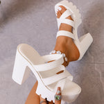 Street Cross Strap Pu Leather Slippers Women Fashion Slip On Thick Sole Sandals Woman Summer New Open Toe Wedding Slides Female